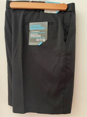 Savane Men's Stretch Microfiber Flat Front Shorts in Black 38W